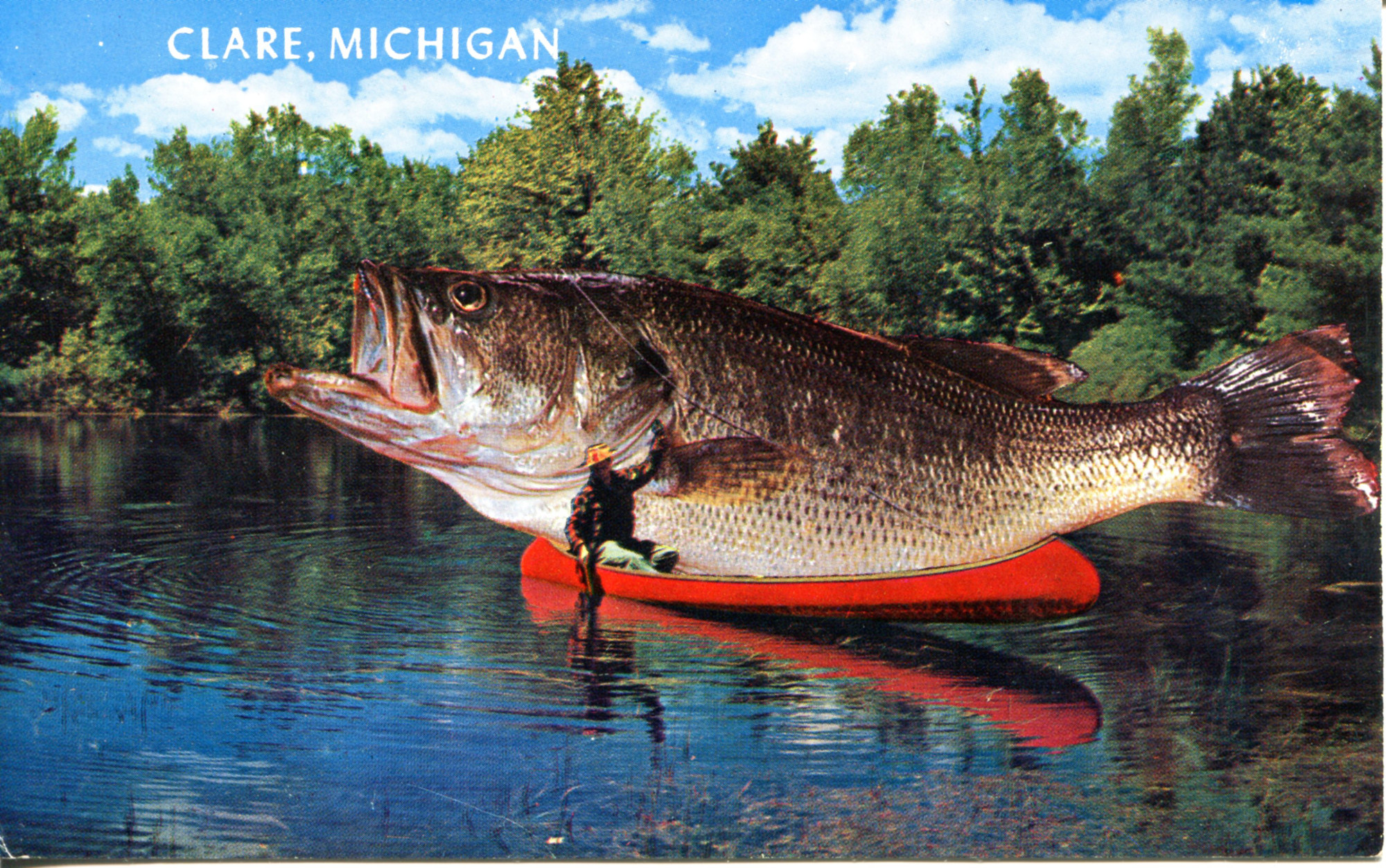 Fishing postcard, Clare, Michigan