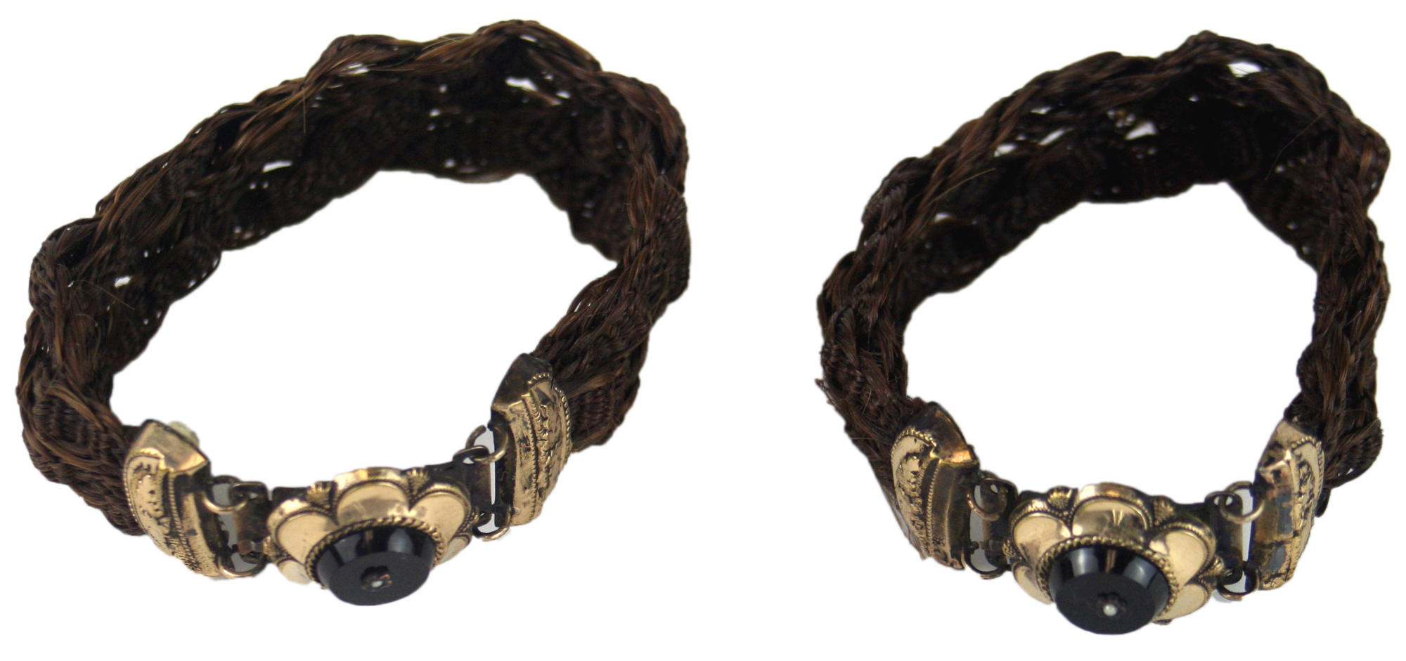 Set of two woven human hair bracelets, 19th cen.