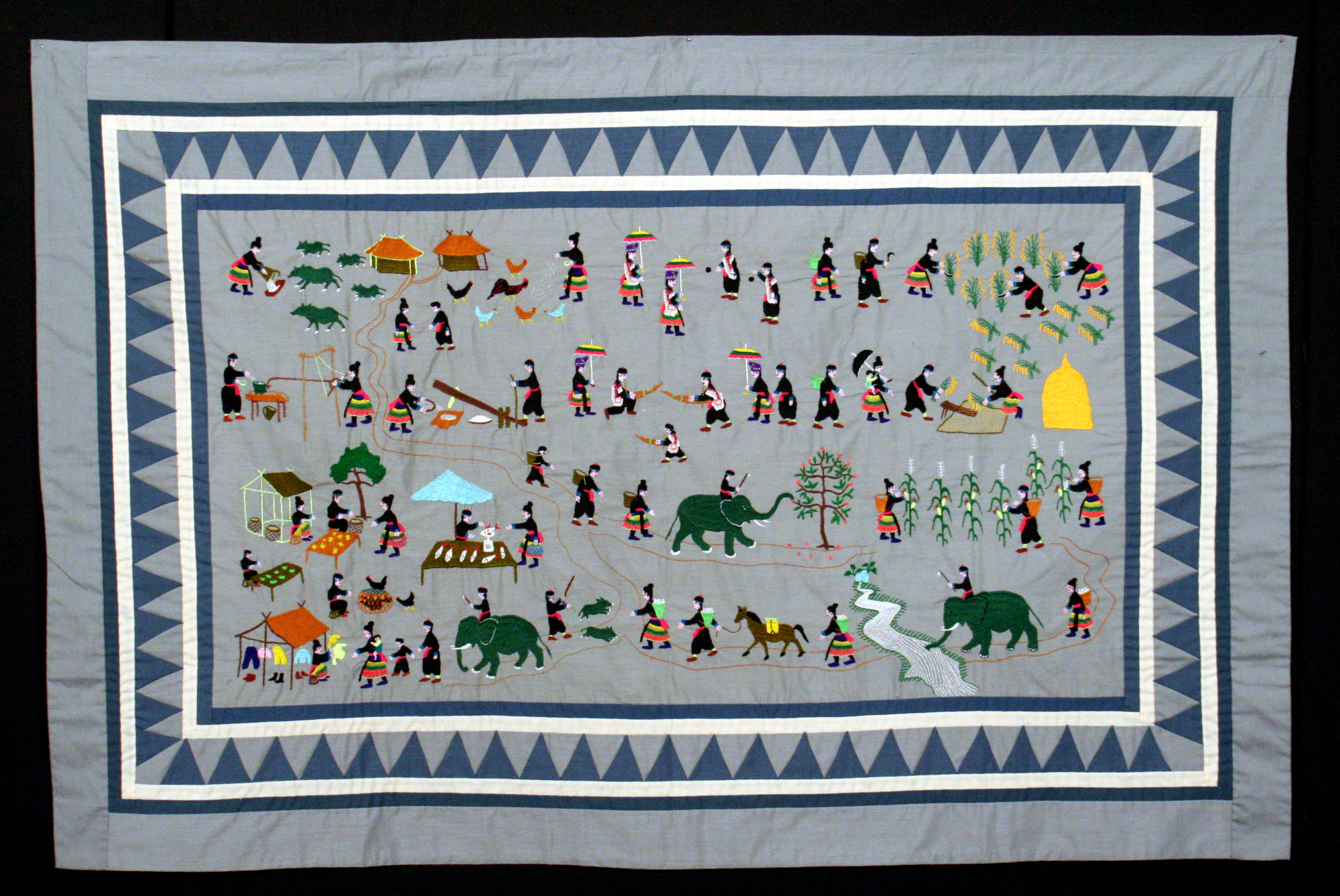 Farm Scene paj ntaub dab neej, Moa Yang, Thailand, 1986