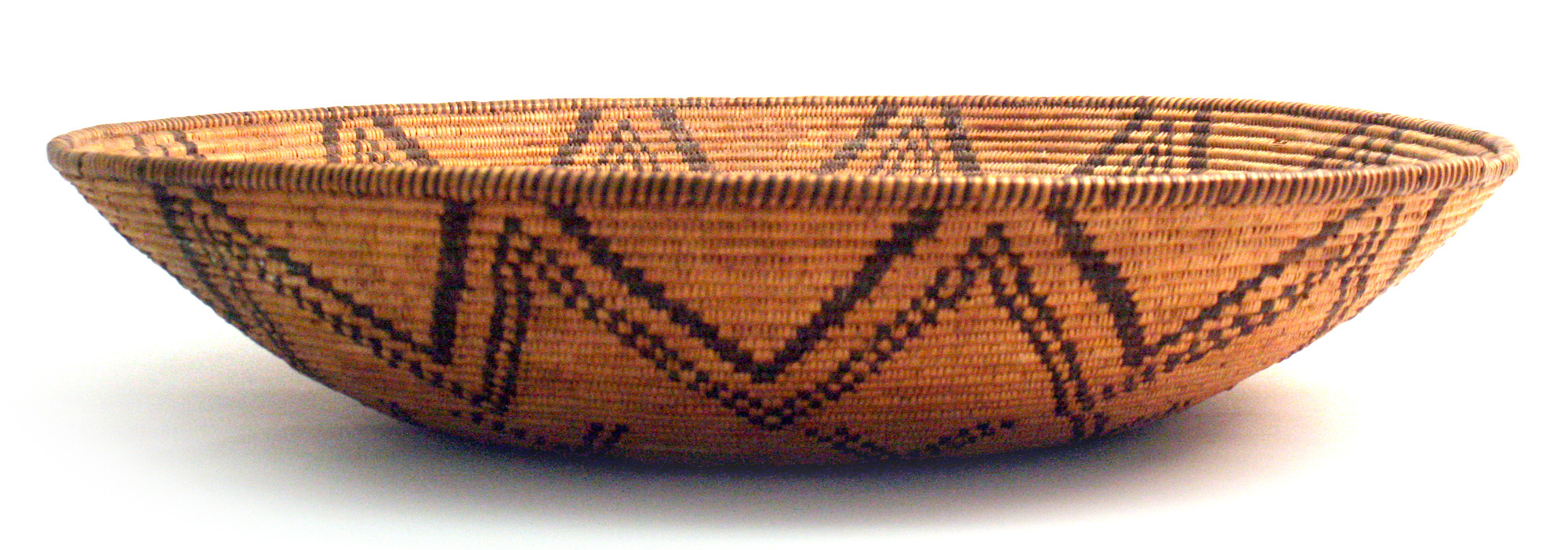 Coiled shallow bowl-shaped basket, San Carlos Apache Tribe, Athapascan Family, Arizona, 1898-1908