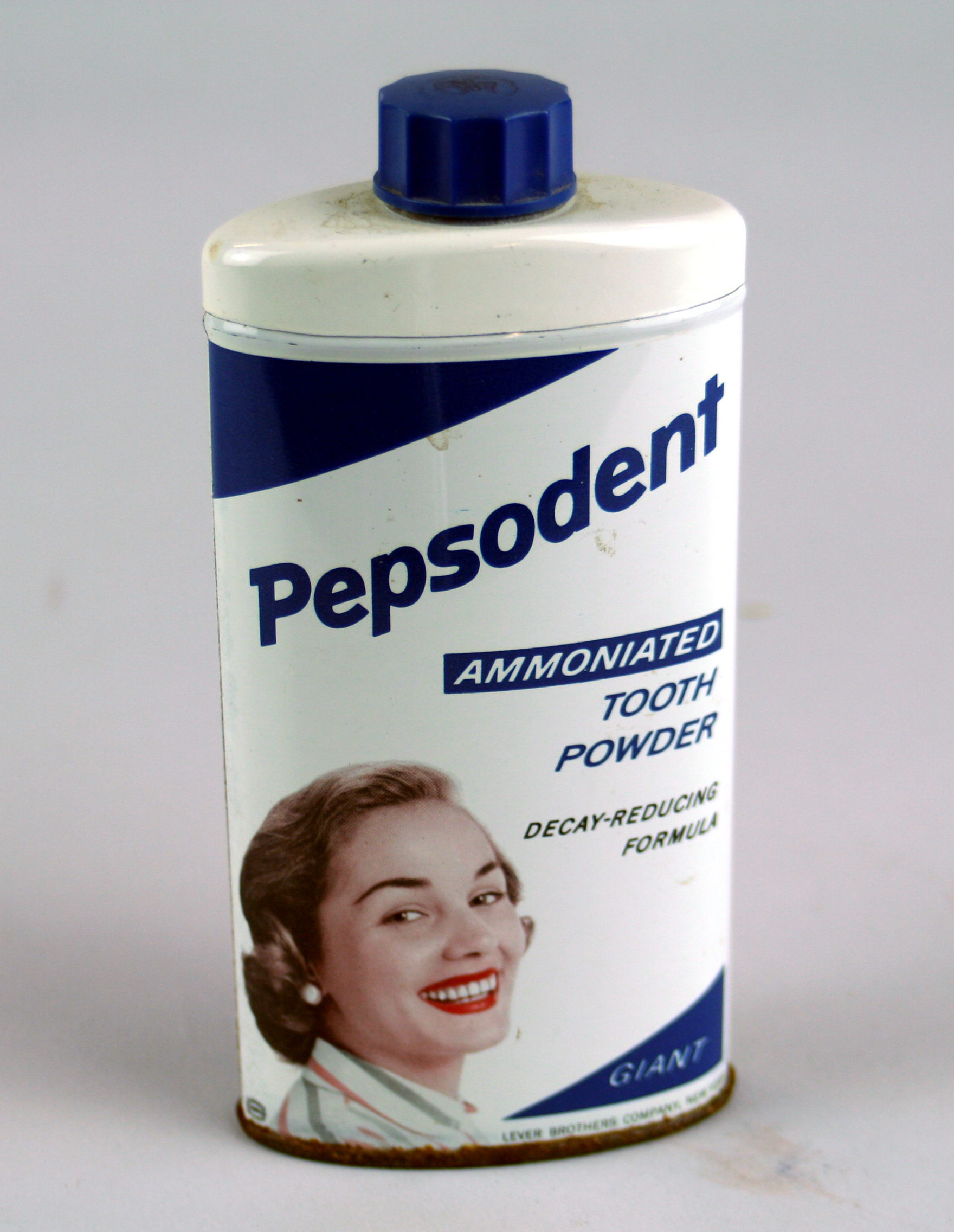 Pepsodent tooth powder tin, sold for 49 cents, c1950s.