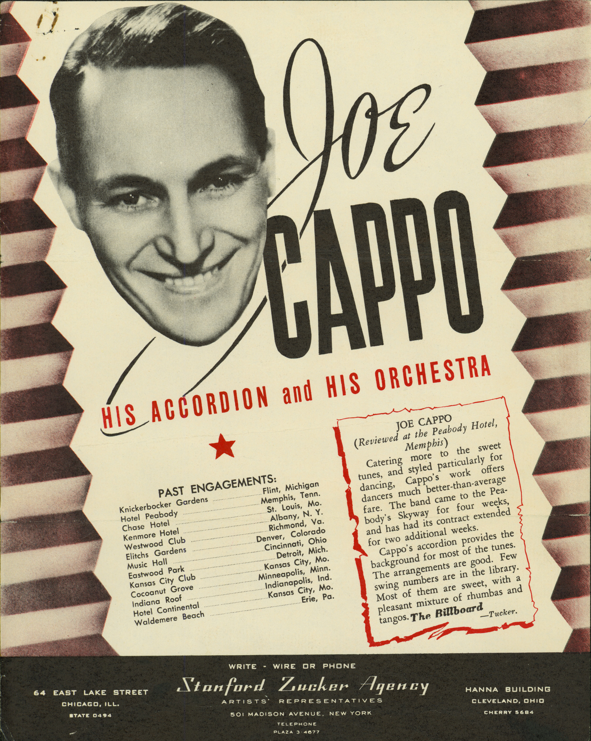 Promotional flyer for Joe Cappo His Accordion and His Orchestra