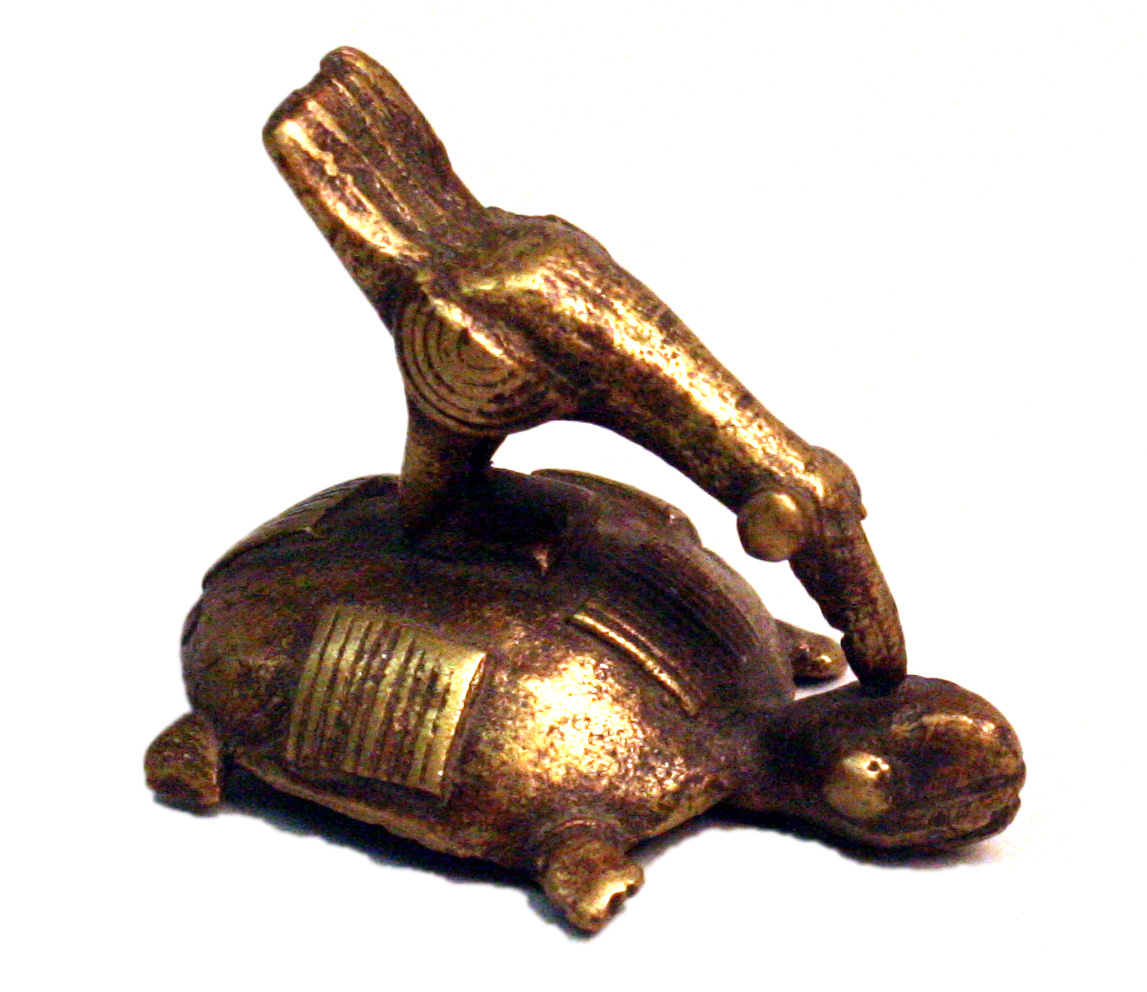 Bird and turtle gold weight, Ashanti people, Ghana